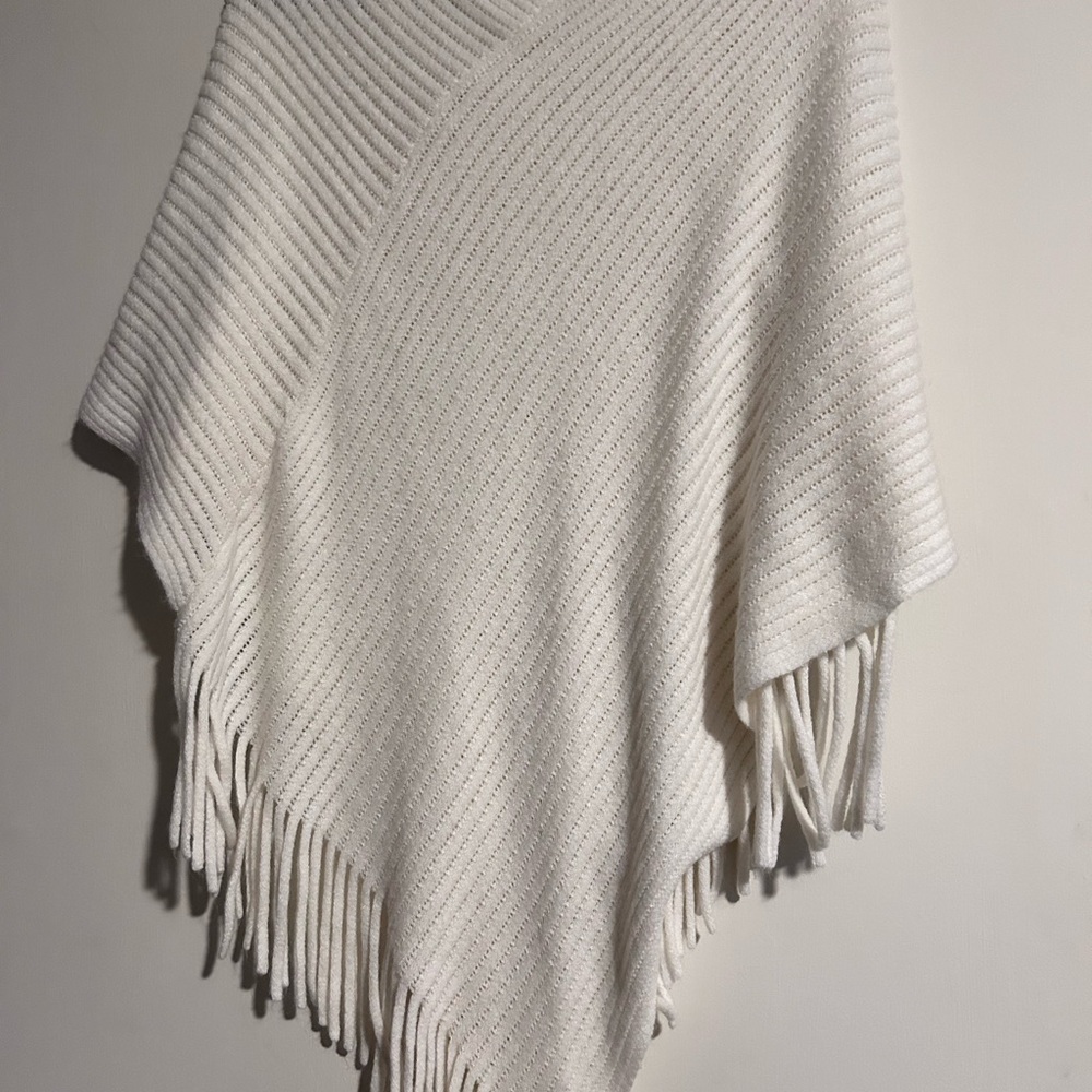 Elegant Cream Poncho with Fringe